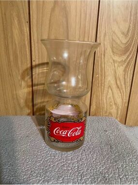 Coca-Cola Branded Clear Glass Candle Holder with Red Label